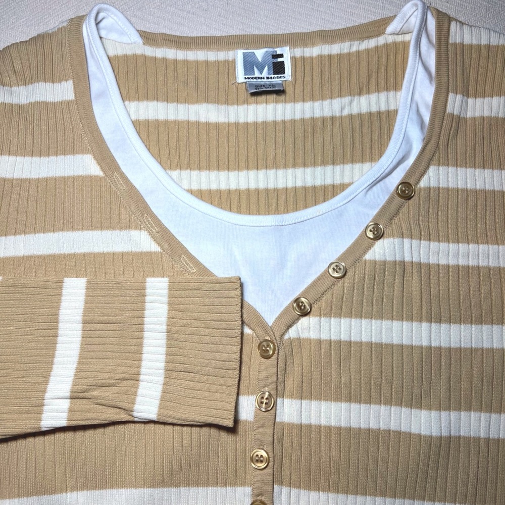 Vintage Y2K Golden Yellow Striped Ribbed Knit Layered Henley Top XL